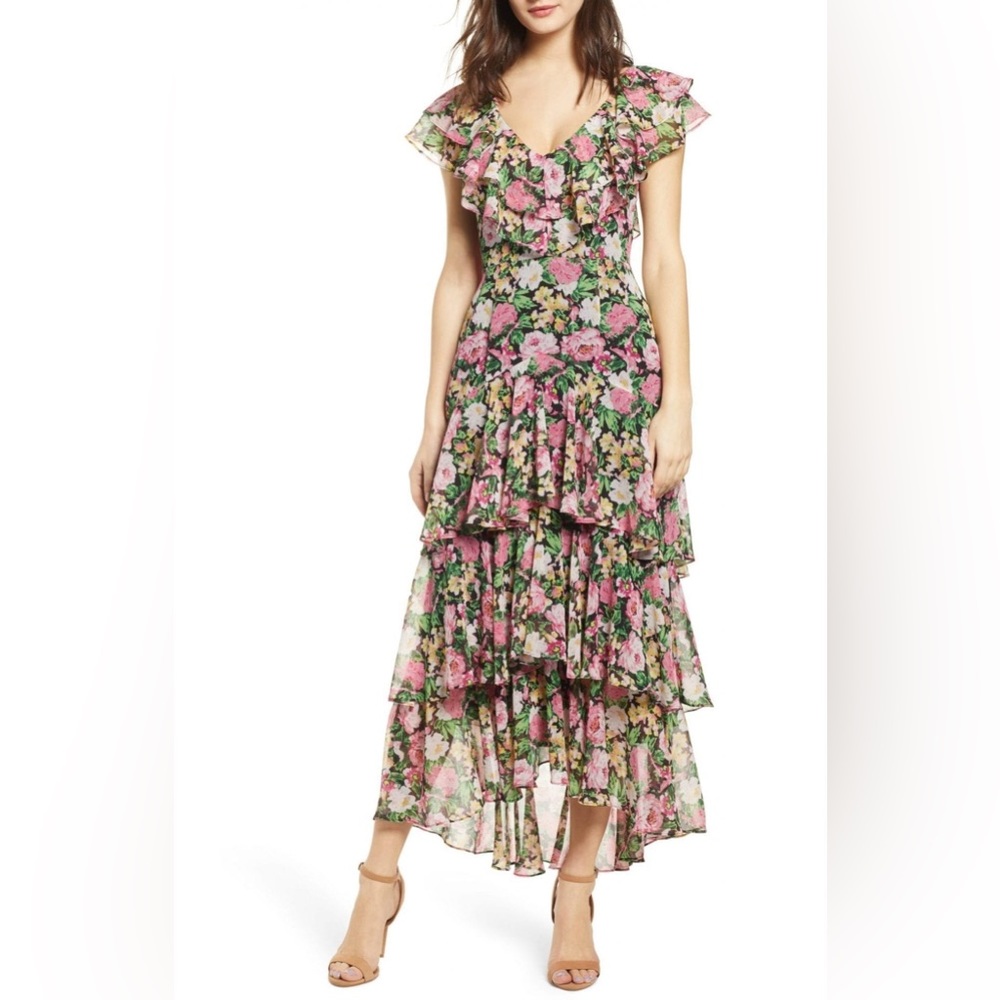 WAYF Tiered Ruffle Maxi Black Dress in Size XS